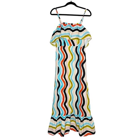 NWT Farm Rio Nouvea Striped Ruffle Maxi Dress Women’s Size Medium - Picture 2 of 6
